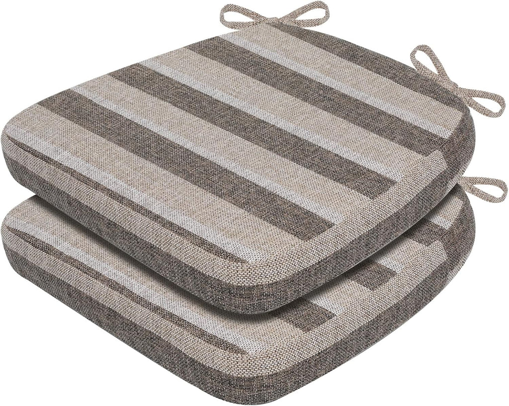 AAAAAcessories D-Shaped Chair Cushions, 2" Thick Dining Chair Pads with Ties and Removable, Machine-Washable Cover, 17" x 16", Set of 2, Boldstripes Chocolate/Beige