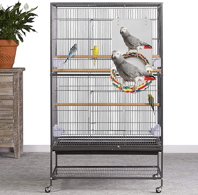 BWOGUE Large Stainless Steel Bird Mirror with Rope Perch Cockatiel Mirror for Cage Bird Toys Swing Parrot Cage Toys for Parakeet Cockatoo Cockatiel Conure Lovebirds Finch Canaries (10.6 Inch)
