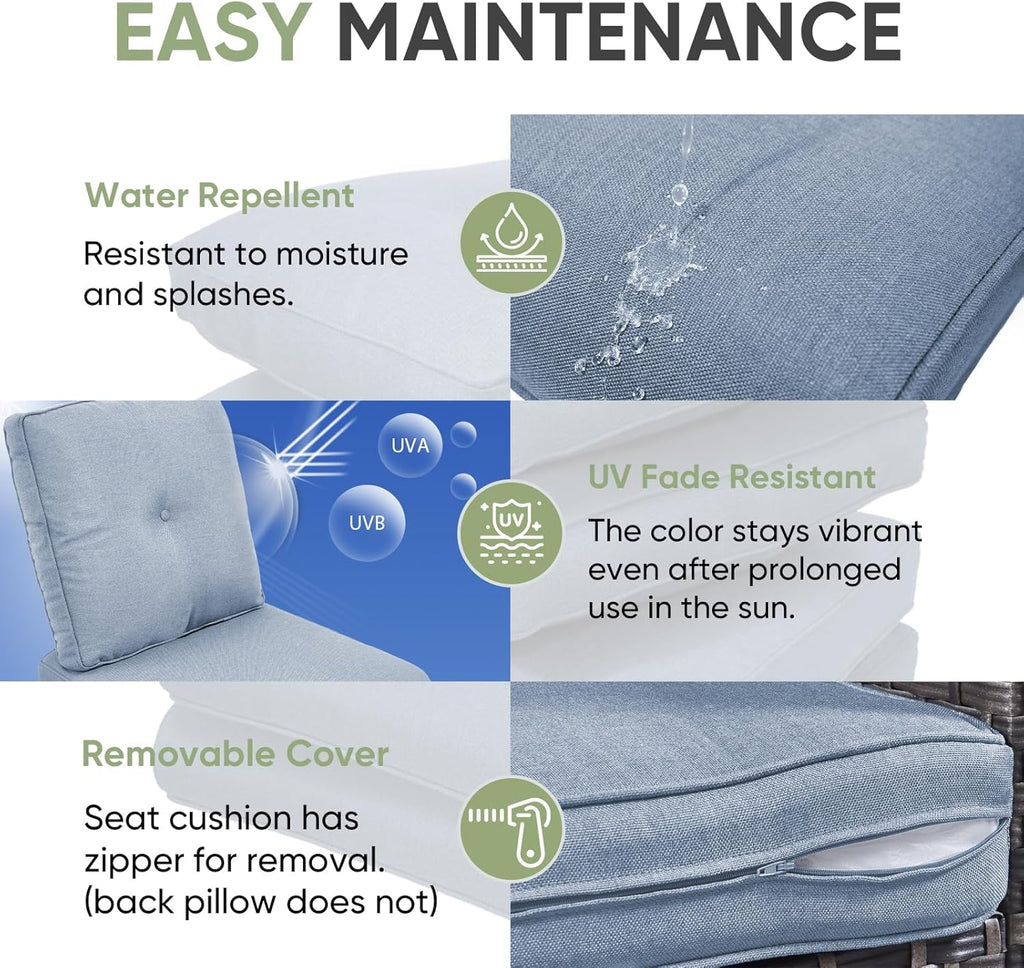 Outdoor Chair Cushion Set of 2, Waterproof Outdoor Seat Cushions 25x22 , Patio Chair Cushions for Outdoor Furniture, Couch Cushion Replacement, Include 2 Back & 2 Seat Cushions, Button/BabyBlue