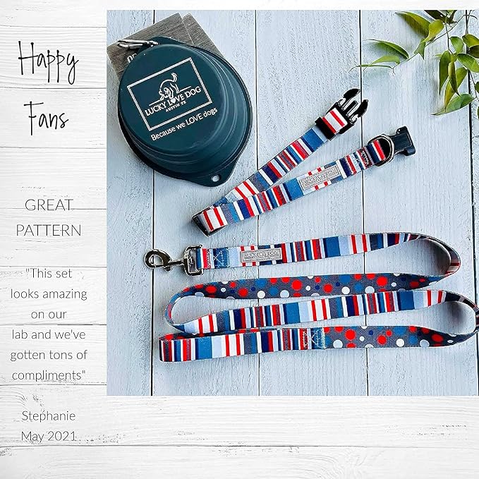 Lucky Love Dog - Adjustable Dog Collar and Leash Set with Easy Click Buckle for Small to Large Dogs, Durable, & Comfortable Collar for Male & Female Dogs, Puppies & Adult Ones - Linus Combo, Large