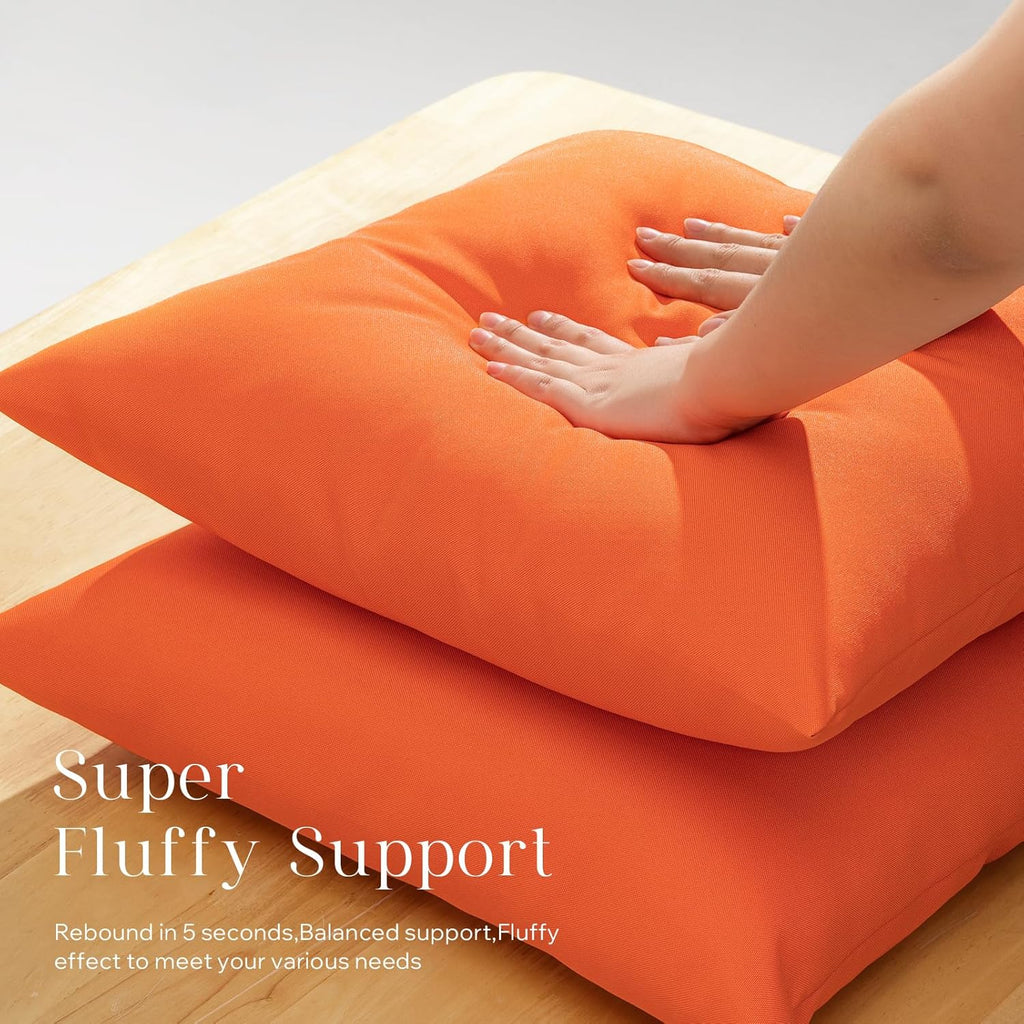Phantoscope Pack of 2 Premium Dual Usage Outdoor Pillow Inserts, Waterproof Throw Pillows No Cover Needed, Colorful Decorative Couch Sham Cushion Stuffer Patio Couch Tent, Orange 20 x 20 Inches
