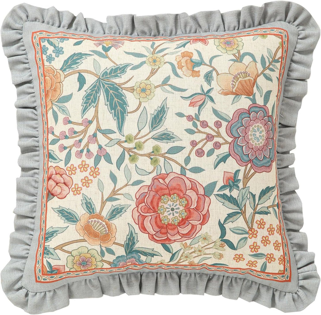 Orange Throw Pillow Covers,Cottage Rustic with Blooming Floral Pattern Linen Pillowcases,Decorative Square Pillows Cushion Covers for Couch Sofa Bed Chair Car,18x18 Inches