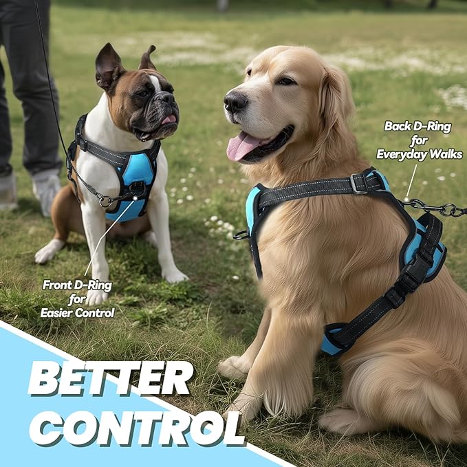 VIVAGLORY Dog Harness Easefit No Pull Dog Harness with Front Clip & Handle for Lifting Training, Adjustable Padded No-Pull Anti Pull Easy On for Puppy & Pet, M, Blue