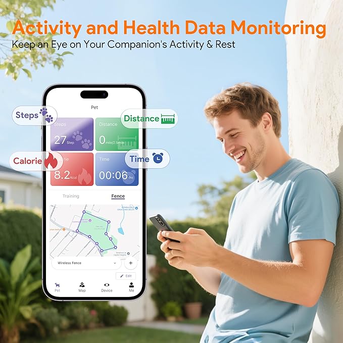 Meowant GPS Wireless Dog Fence System Collar with Training Remote, Free App, Custom Invisible Fence(82-7000ft), Beep/Vibration/Correction, Early Alert Band, Waterproof LCD Collar, Dogs 10+Lbs, Outdoor