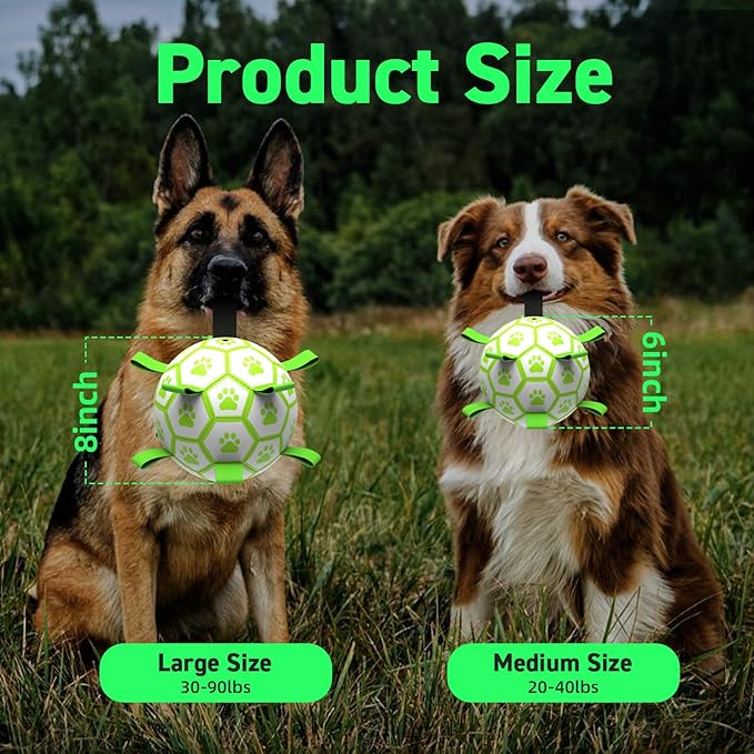 QDAN Premium Glow in The Dark Dog Toys, Dog Ball with Straps, Soccer Ball for Dogs, Outdoor Dog Toys, Pet Birthday Toys, Puppy Essentials for Medium to Large (8Inch)