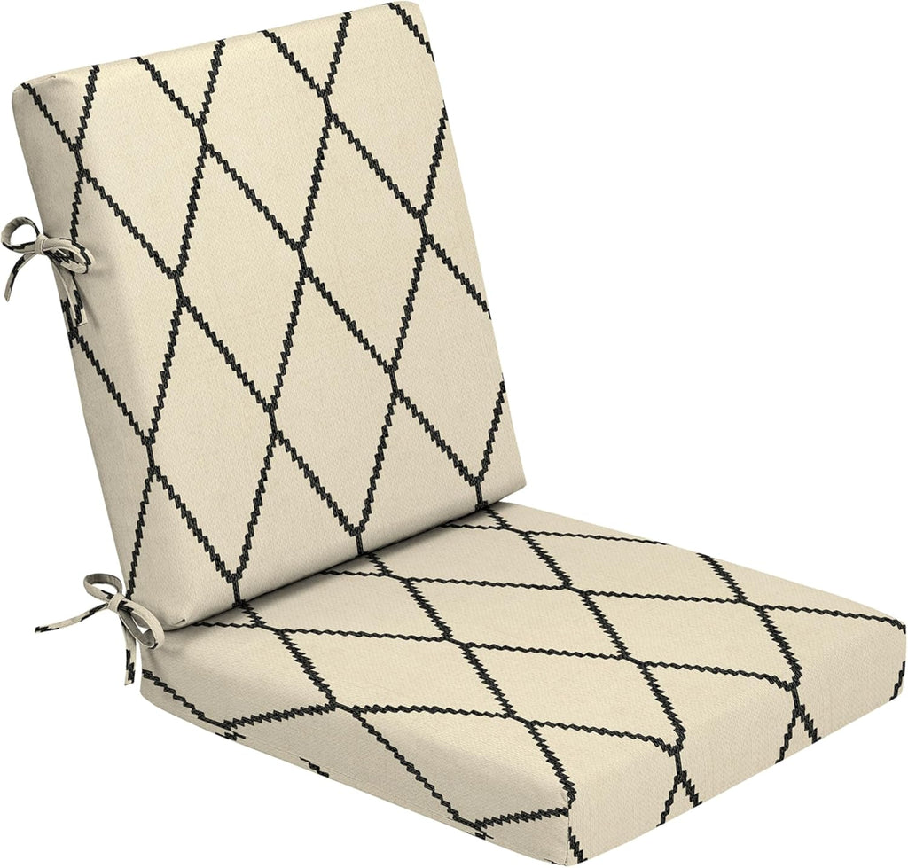 Arden Foam Outdoor Dining Chair Cushion, 20 x 20, Made with ProFoam, Rain-Proof, Fade Resistant, Tan Diamond Trellis