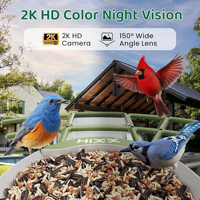 HIXX Smart Bird Feeder with Camera, AI Identify Birds & Auto Capture, 2K HD Live Camera Birdwatching with Color Night Vision for Bird Lovers Gifts Include Magnetic Toy
