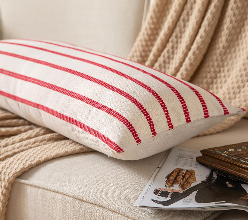 Caflife Christmas Lumbar Pillow Covers 14x36, Pack of 1, Farmhouse Boho Decorative Sofa Pillowcase, Christmas Body Red Lumbar Pillow Covers for Couch and Bed, Living Room Home Cushion Decor