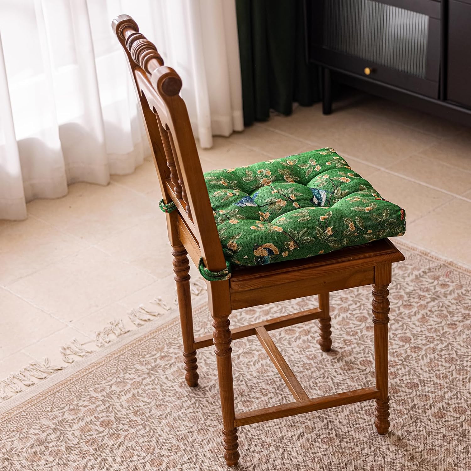 vctops Farmhouse Bird Print Chair Cushions with Ties U-Shaped Soft Comfortable Chair Pads Non Slip Seat Cushions for Indoor Dining Room and Kitchen Chairs (Green,16"x16")