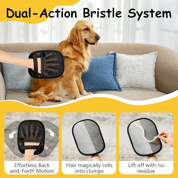 2Pcs Pet Hair Removal Glove - 2025 New Electrostatic Magic Brush Pet Hair Remover Gloves, Reusable for Dogs & Cats, Furniture, Car Seats & More