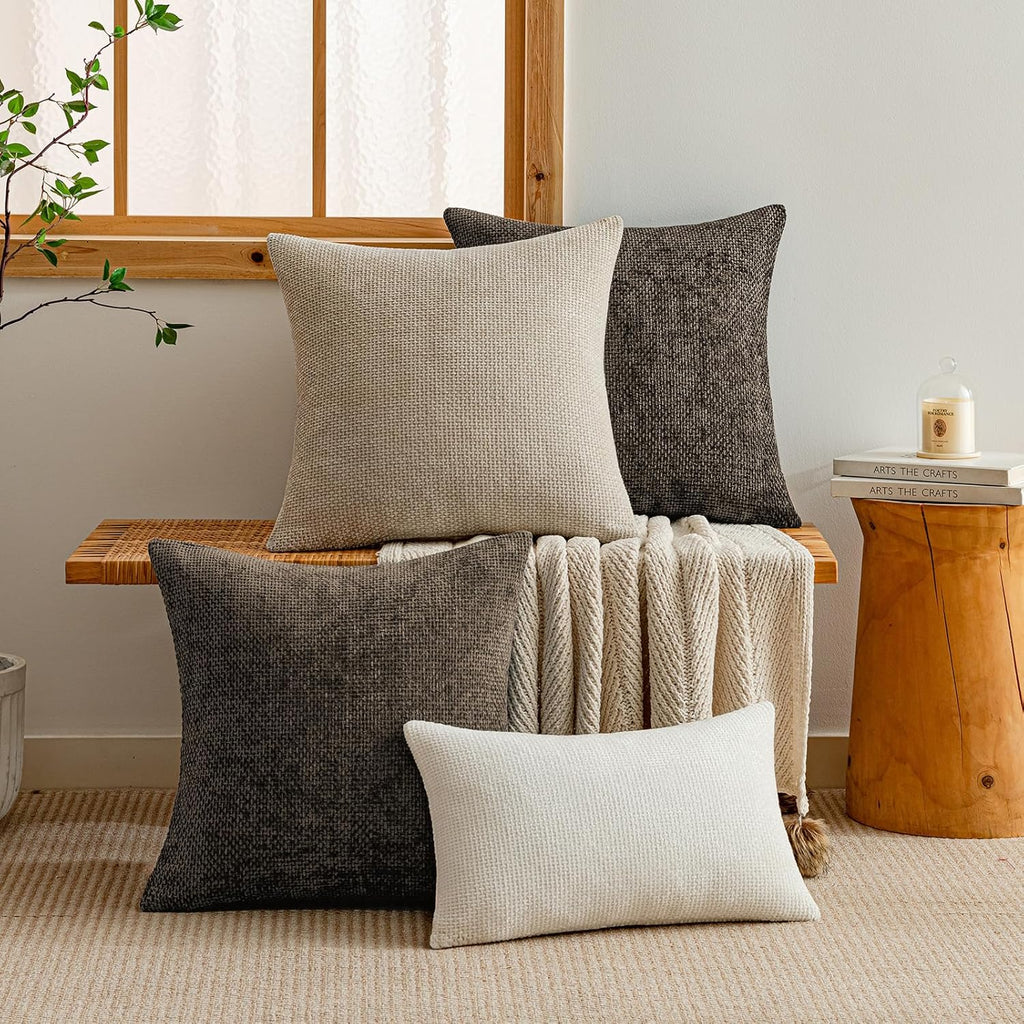 a moment Dark Brown Chenille Throw Pillow Covers 22x22 Inch Pack of 2 Modern Decorative Throw Pillow Covers Farmhouse Cross Covers Home Decor for Sofa Bedroom Living Room