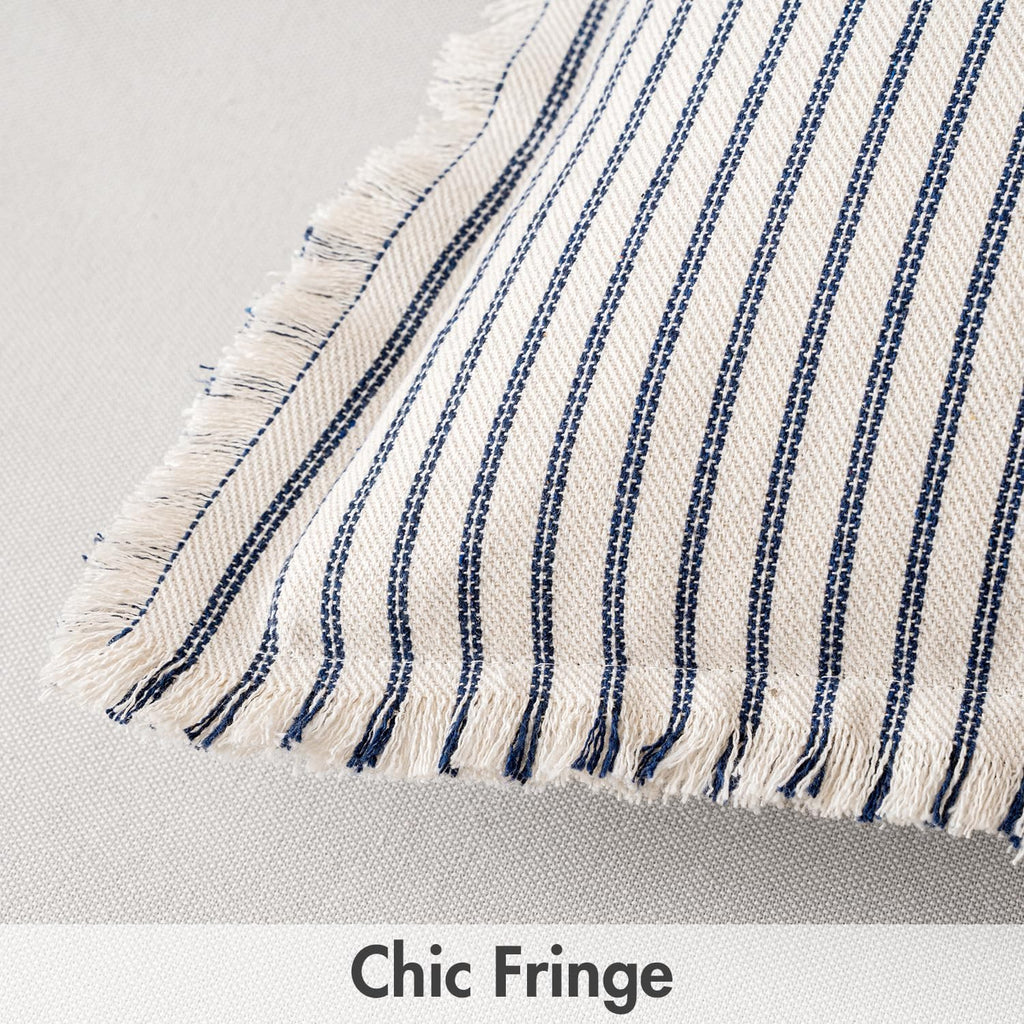 MIULEE Pack of 2 Navy Blue Pillow Covers 18x18 Inch Striped Farmhouse Couch Throw Pillow Covers with Fringe Chic Linen Decorative Cushion Covers for Sofa Living Room Bed Outdoor Home Decor
