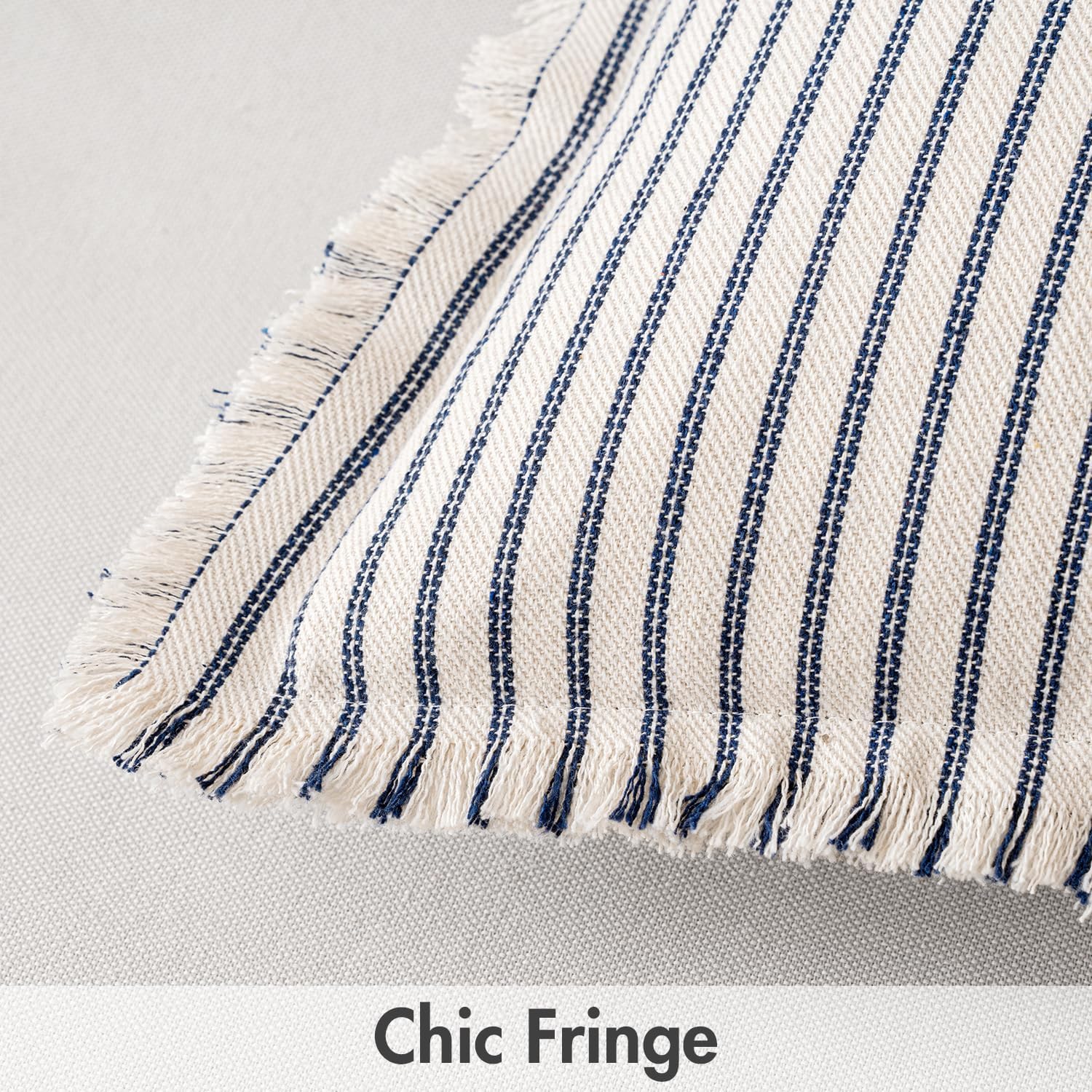 MIULEE Pack of 2 Navy Blue Pillow Covers 22x22 Inch Striped Farmhouse Couch Throw Pillow Covers with Fringe Chic Linen Decorative Cushion Covers for Sofa Living Room Bed Outdoor Home Decor