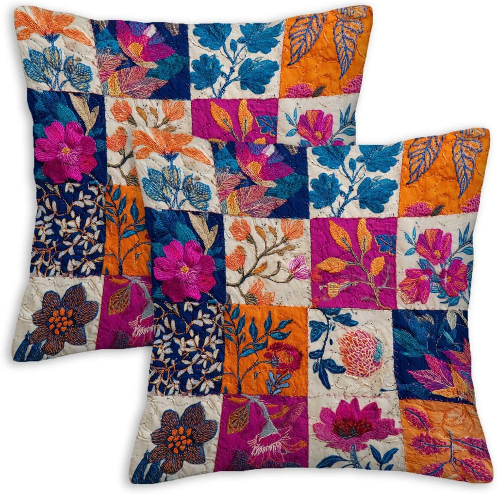 Throw Pillow Covers 18x18 Set of 2, Vintage Patchwork Cushion Covers, Decorative Square Pillowcases for Couch, Bedroom, Living Room