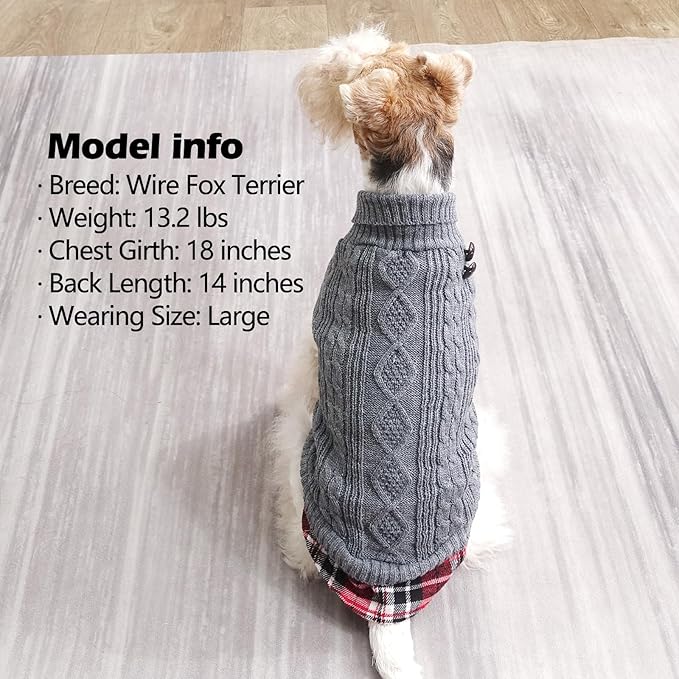 KYEESE Dog Sweater Soft Pullover Dog Sweaters for Small Dogs Male Warm Turtleneck Small Dogs Sweater Stretchy Knitwear Cat Clothes with Gingham Patchwork Comfy Pet Coat for Fall Winter Cold Weather