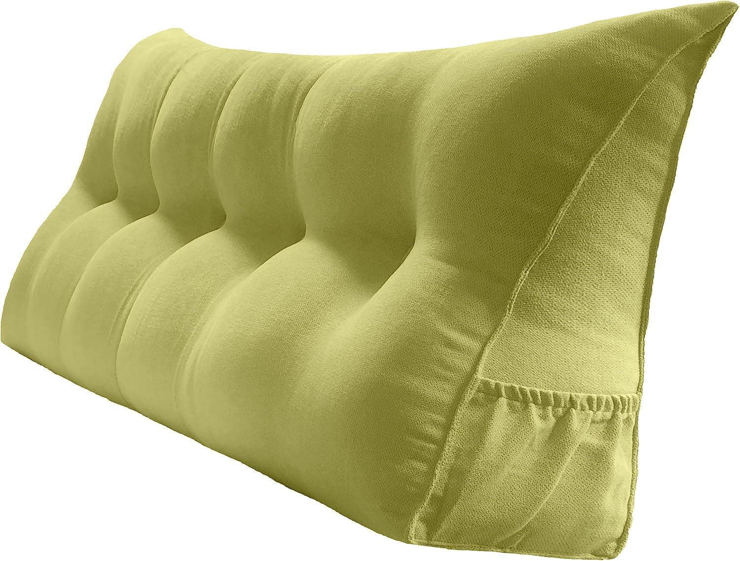Triangular Reading Bed Rest Pillow Large Bolster Cushion Headboard Backrest Wedge Pillow with Removable Cover and Two Large Side Pockets (Lime, King: 78 x 8 x 20 inches)