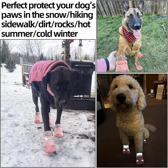 Dog Shoes for Large Dogs, Medium Dog Boots & Paw Protectors for Hardwood Floors, Outdoor Dog Booties for Hot Pavement Winter Snow Hiking, Waterproof Dog Shoes with Reflective Strips Size 6