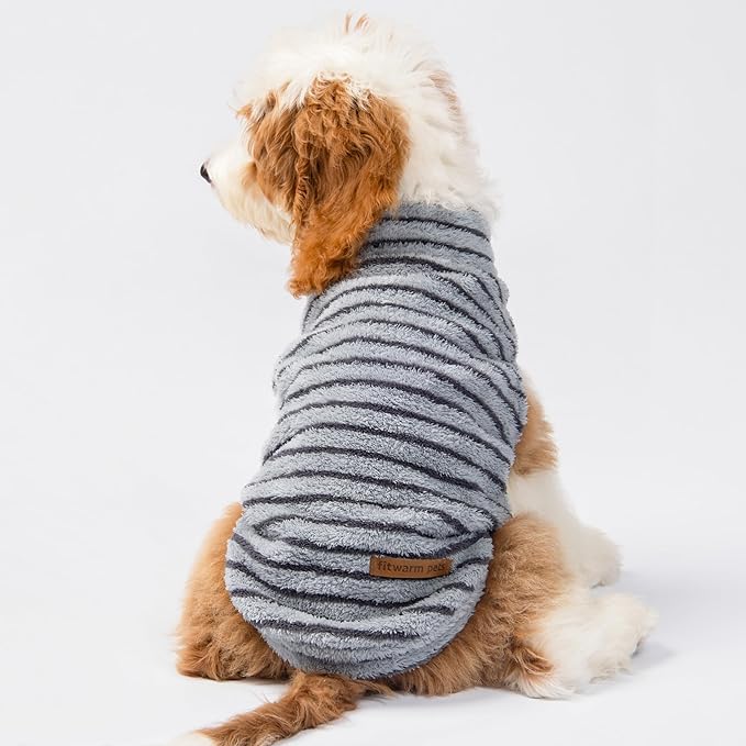 Fitwarm 2 Pack Striped Fleece Dog Sweater, Warm Winter Dog Clothes for Small Dogs Boy Girl, Fuzzy Pet Outfit, Doggy Pullover Jumper, Grey, Navy, XL