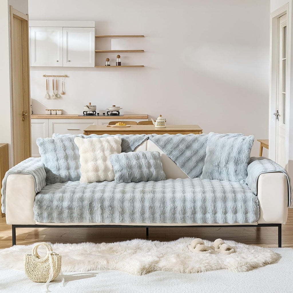 Faux Fur Decorative Throw Pillow Cover Plush Thick Bubble Pillow Covers Luxury Soft Cozy Accent Pillowcase for Spring Sofa Living Room Couch Bed (Light Grey,18"x18")