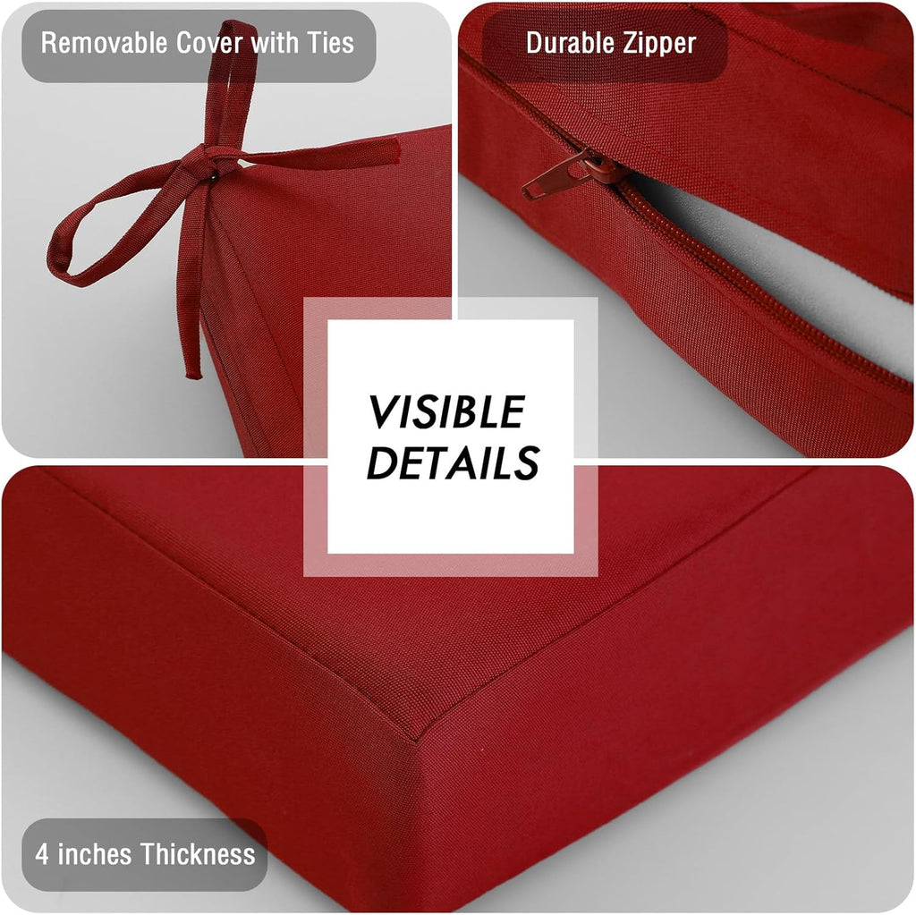 idee-home Outdoor Cushions for Patio Furniture, Outdoor Seat Cushion, Waterproof Couch Hampton Bay Deep Seat Replacement Chair Cushions for Garden Lawn Backyard Deck, 24 x 26 Red