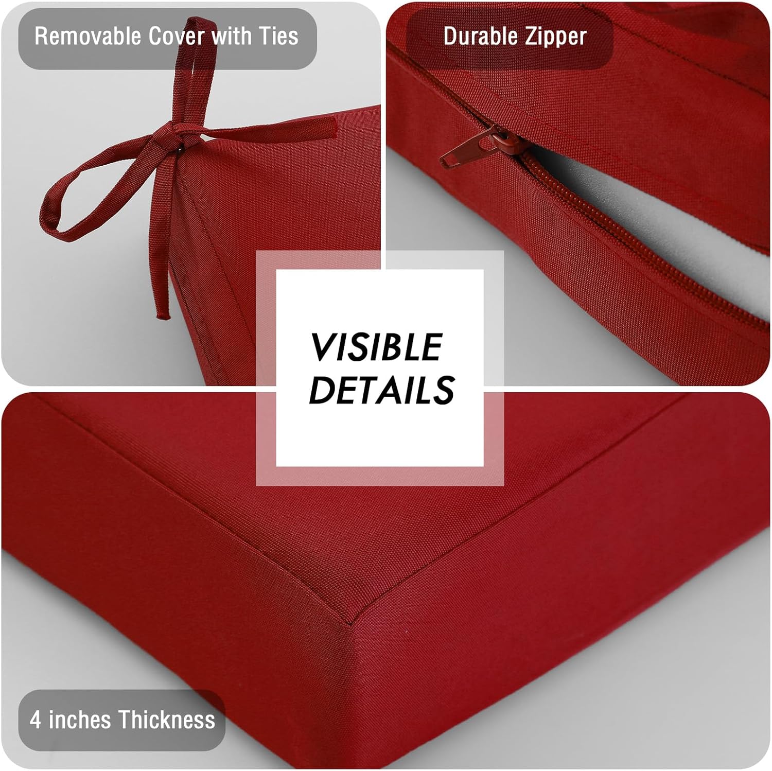 idee-home Outdoor Cushions for Patio Furniture, Outdoor Seat Cushion, Waterproof Couch Hampton Bay Deep Seat Replacement Chair Cushions for Garden Lawn Backyard Deck, 24 x 26 Red