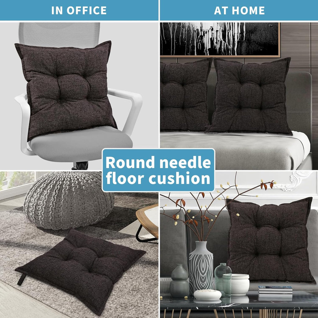 SINSOSSO Large Floor Pillows 22", Thickened Bite-Size Memory Foam Square Non-Slip Cushions for Office Back Support/Yoga/Chair Seat, Fashionable Color-Blocked Fabric & Washable, Dark Brown, 2 PCS