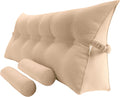Triangular Reading Bedrest Pillow Large Bolster Cushion Headboard Backrest Wedge Pillow with Two Detachable Roll Pillows for Neck & Lumbar Support (Champagne, California King 71x8x20 inches)