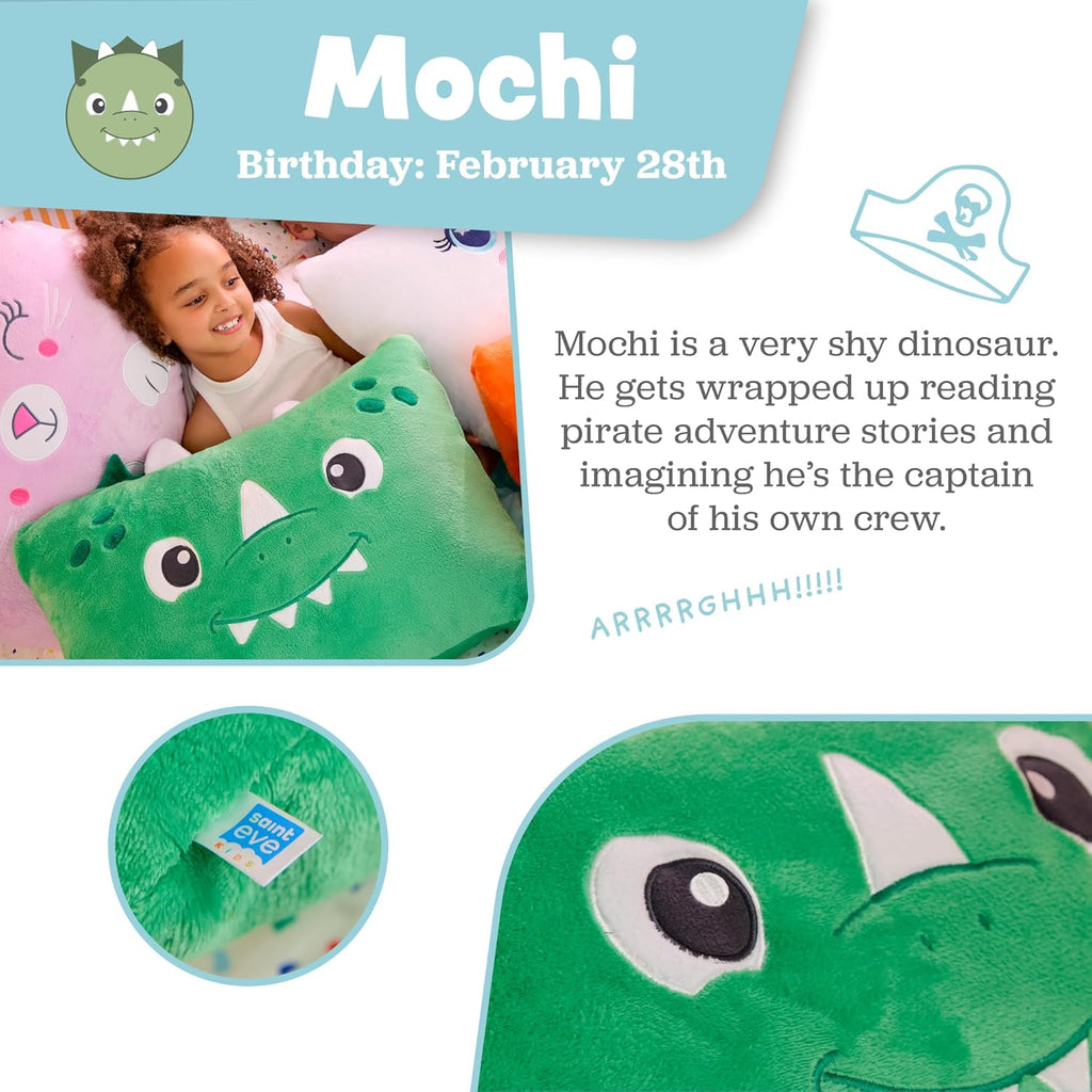 Saint Eve Kids Pillow Pals Fuzzy Pillow Case, Cute Animal Friends Soft Pillow Cover for Kids Beds and Nap Time - Mochi The Dino