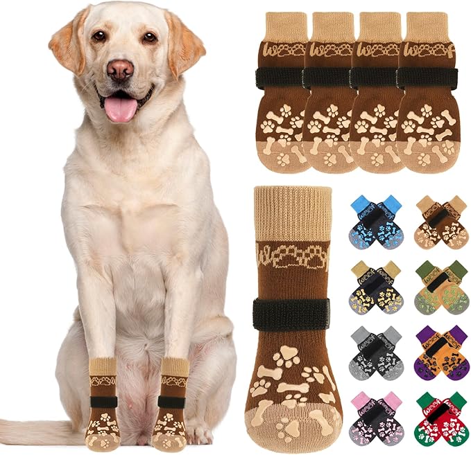 KOOLTAIL Dog Socks for Hot/Cold Pavement to Prevent Licking Paws,Dog Boots&Paw Protector for Hardwood Floors Anti Slip,Traction Control No Twist Grip Booties for Small Medium Large Senior Dogs