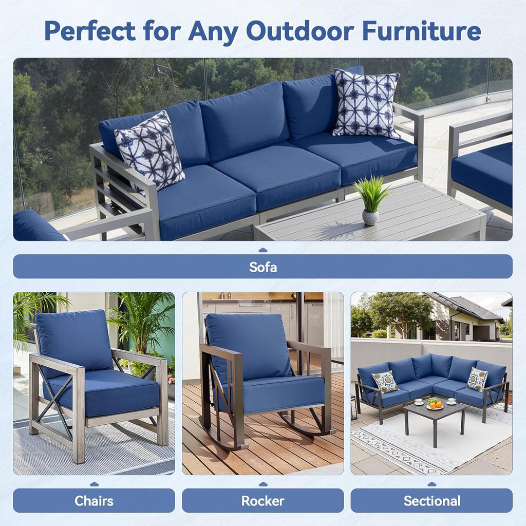 6" Thick Outdoor Cushions 24x24x6, 7-Set Deep Seat Patio Cushions with Removable Cover, Waterproof & Fade Resistant Replacement for Wicker Chair, Loveseat, Sofa - Blue