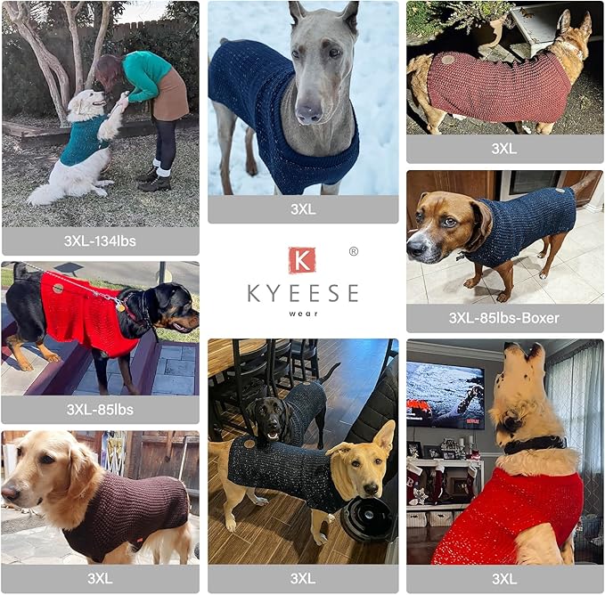 KYEESE Dog Christmas Sweater for Large Dogs with Leash Hole Warm Pullover with Reflective Yarn Male Thick Stretchy Knitwear Winter Soft Pet Coat boy Cold Weather Comfy Dog Sweaters,Red,XXX-Large