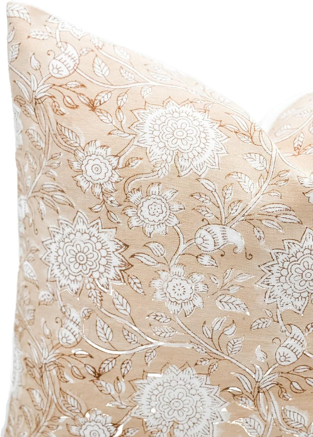 Designer Floral Warm Beige Tan on Off White Linen Pillow Cover, Peachy Pillow Cover, Boho Pillow, Neutral Pillow Cover, Floral Pillow Cover (Warm Beige Tan, 12x18)