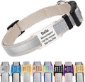 GoTags Reflective Personalized Dog Collar with Nameplate, Adjustable Dog Collar with Custom Engraved Steel Slide On Pet ID Tag, Silent, No Noise Dog Tag for Large Medium or Small (Beige, Large)