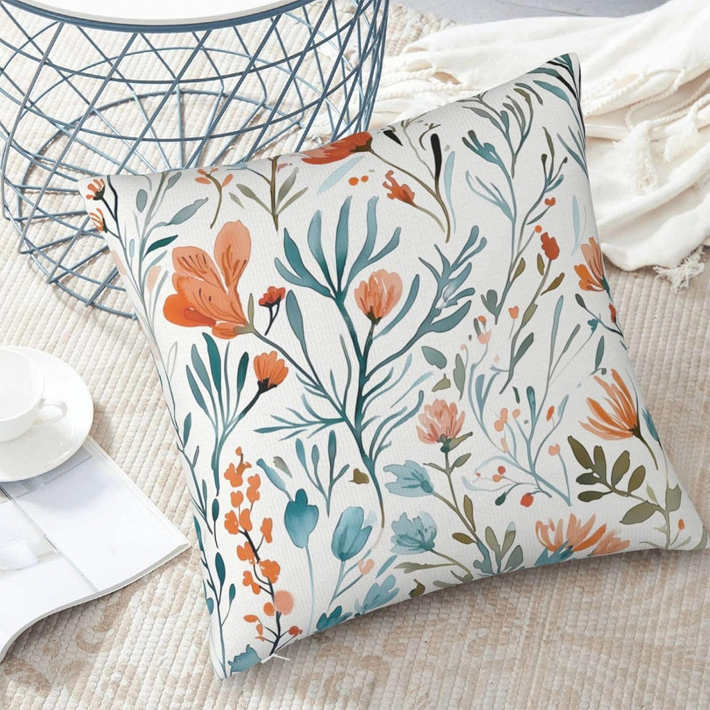 Turquoise Orange Floral Throw Pillow Covers 18x18 in Set of 2 Decorative Teal Orange Flower Square Pillowcase Pillowcovers for Couch Living Room Sofa Bedroom