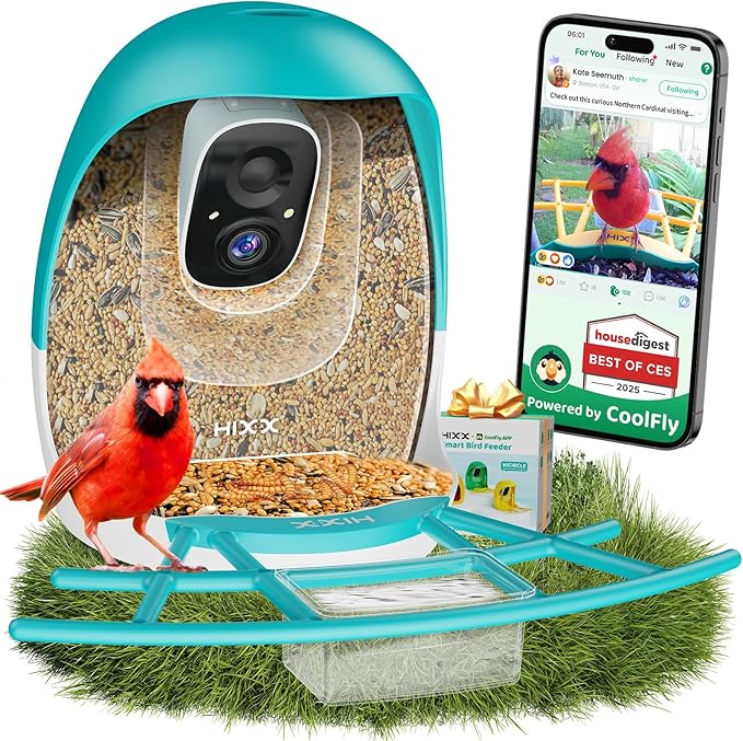 HIXX Smart Bird Feeder with Camera, AI Identify Birds & Auto Capture, 2K HD Live Camera Birdwatching with Color Night Vision for Bird Lovers Gifts (Blue)