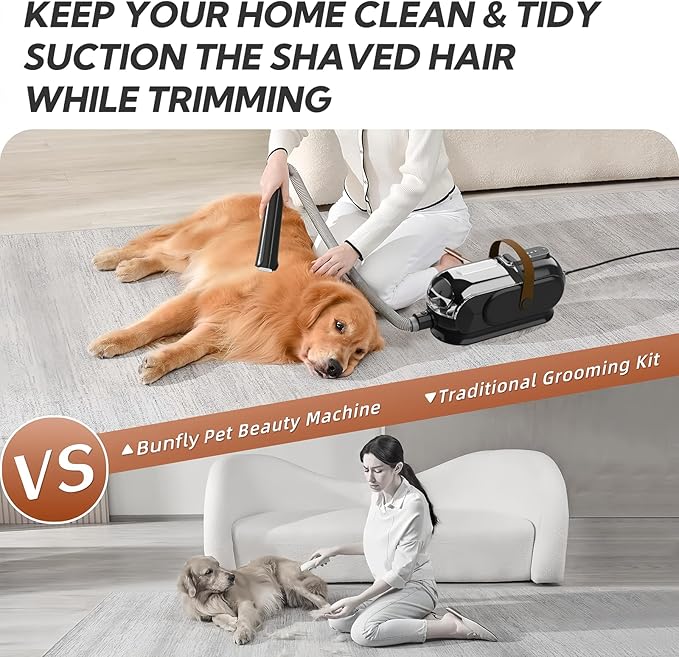 Bunfly Dog Grooming Kit with 13000kpa Strong Grooming & Vacuum Suction 99% Pet Hair,3L Capacity,11 Grooming Tools Dogs Cats and Other Animals,Home and Car Cleaning -Black