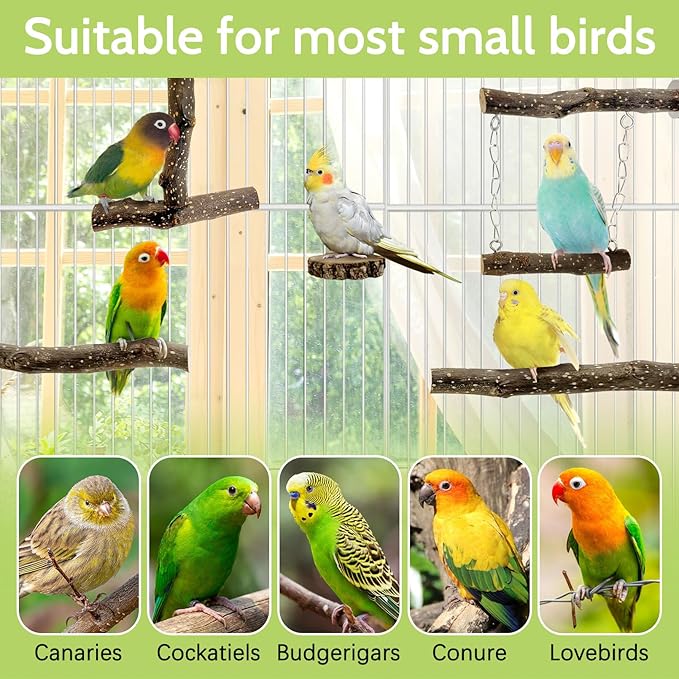 BNOSDM Natural Wood Bird Ladder Perch 6Pcs Parrot Stand Branches Climbing Chewing Stick Parakeet Swing Toys Cage Accessories Paw Grinding Fork Sets for Lovebirds Cockatiels Conure Budgies