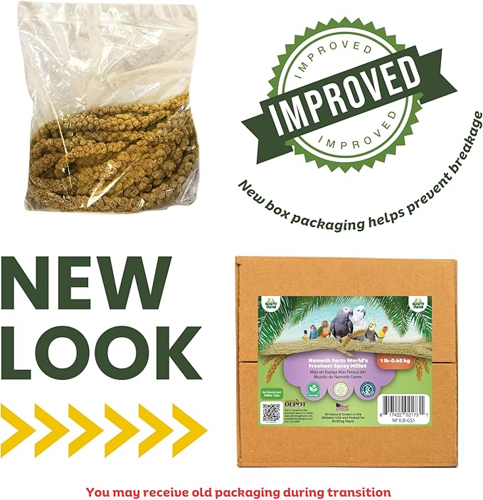Nemeth Farms Premium Non-GMO Spray Millet Treat | Hand-Harvested Bird Snack | 100% Edible Tops | Sun-Dried Supplement for Parakeets, Cockatiels, Finches, Lovebirds, Canaries