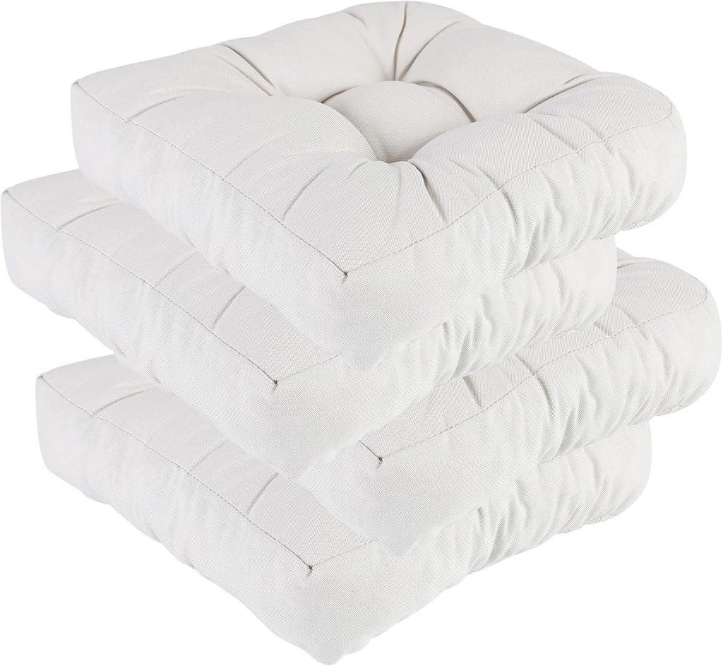 RACE LEAF Patio Chair Cushions 19x19 Inch 4 Pack, Memory Foam Outdoor Seat Cushions Water Resistant with Non-Slip Backing & Tufted Design (Beige)