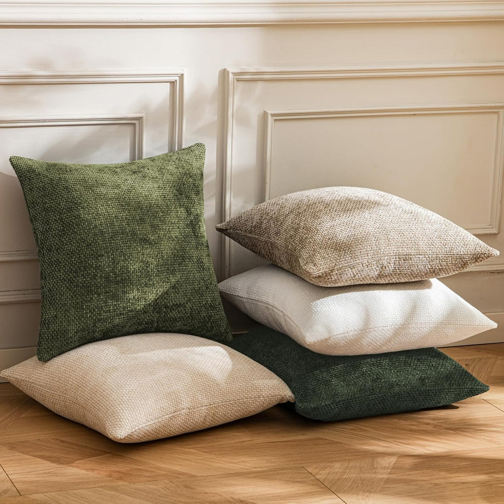 a moment Olive Green Chenille Throw Pillow Covers 20x20 Inch Pack of 2 Modern Decorative Throw Pillow Covers Farmhouse Cross Covers Home Decor for Sofa Bedroom Living Room