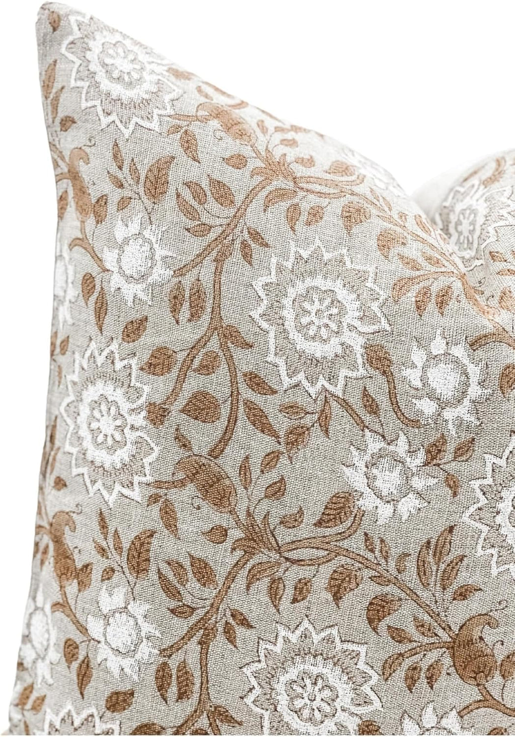 Designer Floral Warm Beige Tan on Off White Linen Pillow Cover, Peachy Pillow Cover, Boho Pillow, Neutral Pillow Cover, Floral Pillow Cover (Warm Beige Tan, 24x24)