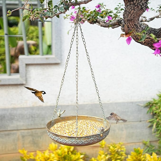 Hanging Bird Bath, Metal Hanging Bird Baths for Outdoors, Birdbath Hanging for Outside Bird Feeder Seed Tray Garden Yard Decor