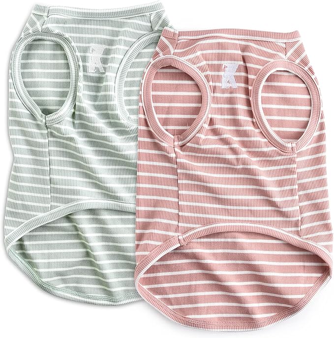 Koneseve Dog Shirt Vest Lightweight Stretchy Dog T-Shirts Soft Cool Sleeveless Stripe Vests Breathable Clothes for Puppy Kitty Cats Small Medium Large Dogs 2 Pack Pink + Green [ 6XL ]