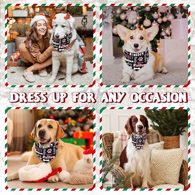 Personalized Dog Bandanas Custom Neckwear Name Button Anti-loosening Dog Scarf Triangle Bibs Kerchief Pet Costume Accessories for Small Medium Large Dogs Cats Pets Birthday-Black