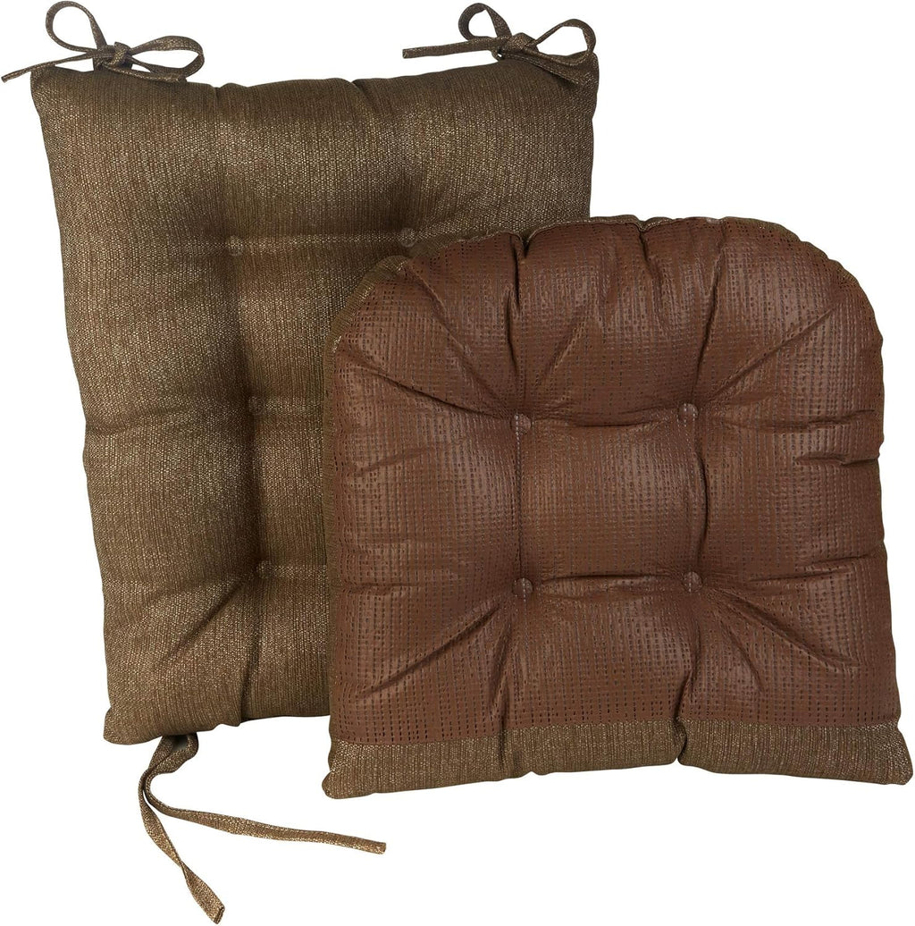 Klear Vu Omega Non-Slip Rocking Chair Cushion Set, Assembled in USA, Thick Padding & Tufted Design, Includes Seat Pad & Back Pillow with Ties, 17x17 Inches, 2-Piece Set, Solid Gold