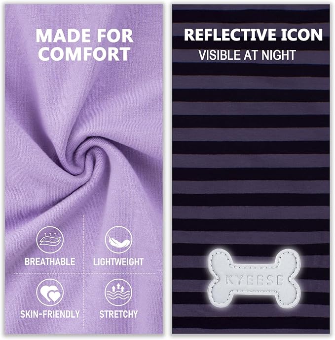KYEESE 2Pack Dog Shirts for Small Dogs Comfort Striped T Shirt Soft Pet Tee Cotton Tank Top Pet Clothes Lightweight Sleeveless Stretchy Dog Vest, X-Large,Purple+Striped