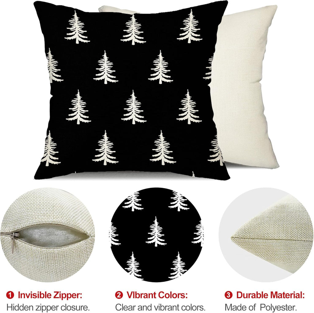 DFXSZ Christmas Pillow Covers 16x16 inch Set of 2 Christmas Tree Decorative Black Throw Pillow Covers Winter Famliy Decoration for Home Couch TH-30D16