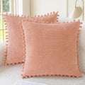CaliTime Throw Pillow Covers Decorative 18 X 18 Inches Pack of 2 Cozy Solid Dyed Soft Chenille Cushion Cases with Pom Poms for Couch Sofa Bed Living Room Home Dusty Pink