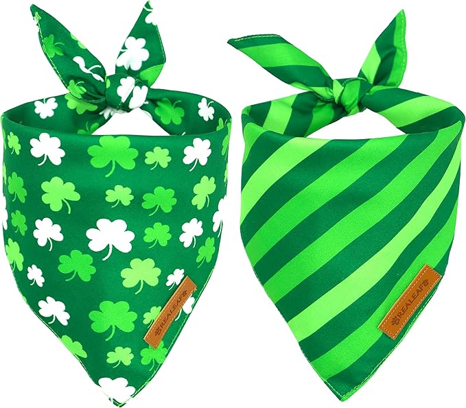 Realeaf St. Patrick's Day Dog Bandanas 2 Pack, Triangle Reversible Pet Scarf for Boys and Girls, Premium Durable Fabric, Holiday Bandana for Large and Extra Large Dogs (X-Large)