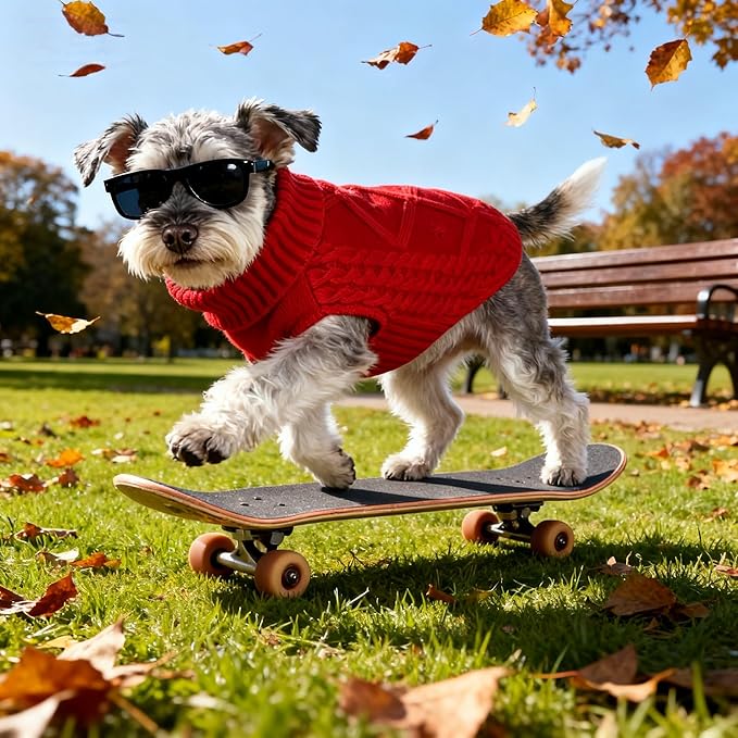 Small/Medium Dog Sweater, Warm Comfy Stretch Dog Winter Coat w/Sleeves & High Neck, Premium Dog Clothes for Schnauzer-Best for Holidays, Daily Walks M Red